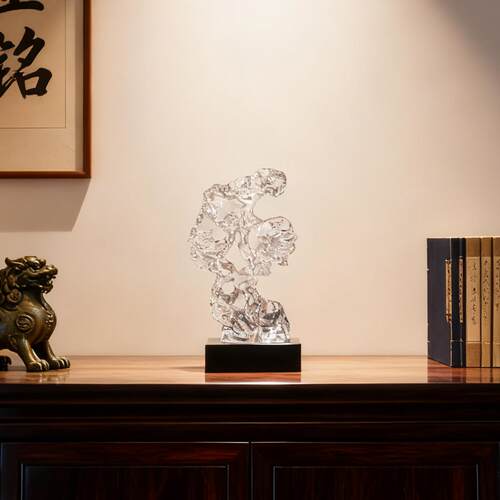 新中式透明树脂太湖石摆件样板间办公室电视柜博古架茶几软装饰品