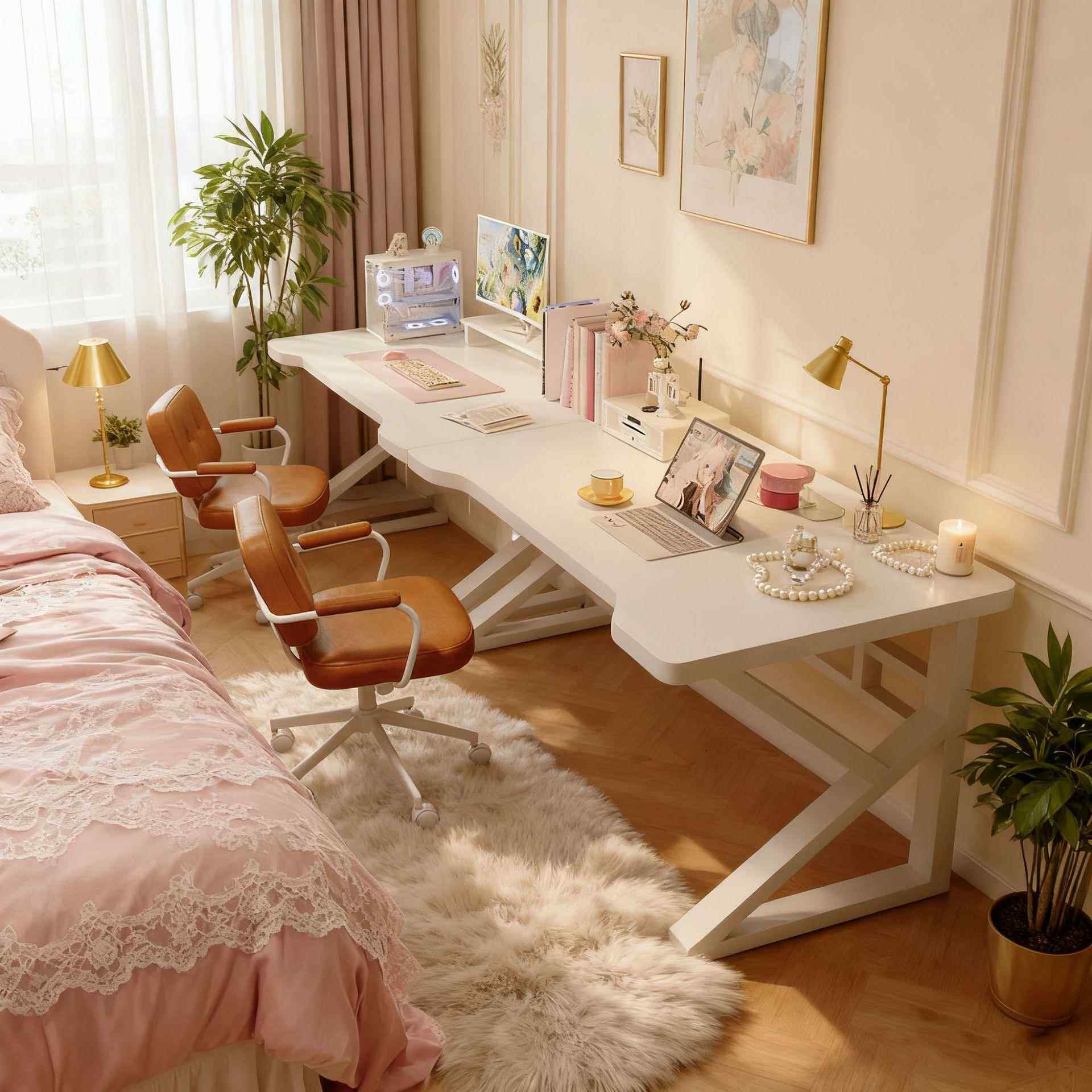 双人电脑桌台式2m长书桌学习写字桌女生卧室桌子工作台家用办公桌