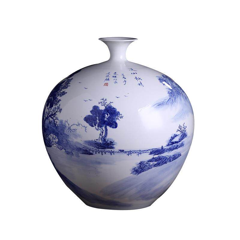 景德镇陶瓷器手绘青花山水大号石榴瓶家居装饰工艺品摆件