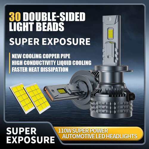 3000K暖黄光led车灯大功率双铜管汽车led大灯黄光12V24VH7H1H4h11