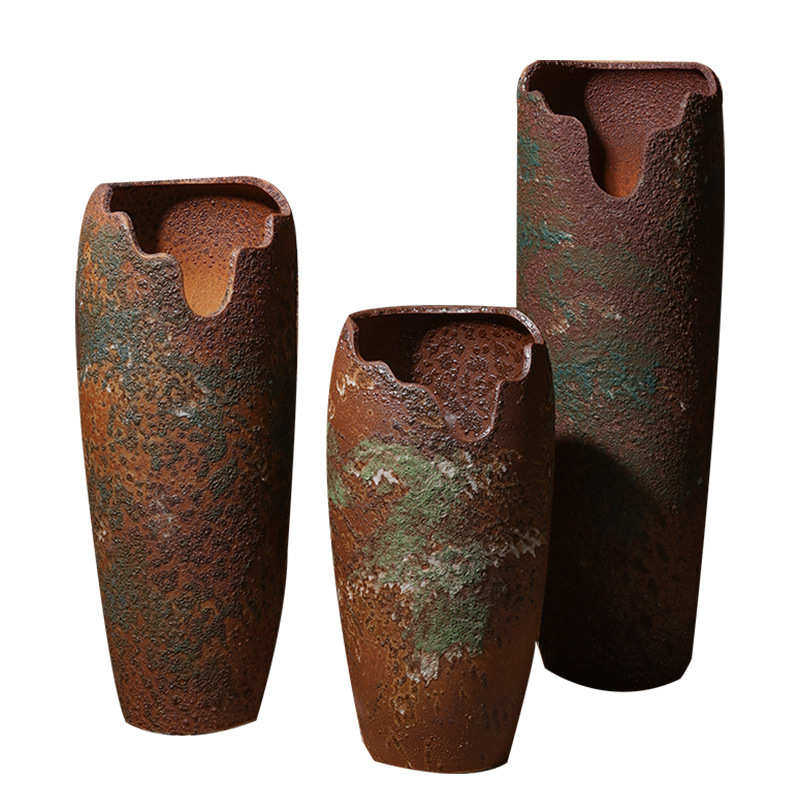 陶粗植物插花铁锈创意落地摆件陶瓷花瓶装饰器多复古花盆缺口肉花,家居饰品,花瓶,淘宝优惠券,粉丝福利购,淘宝优惠卷