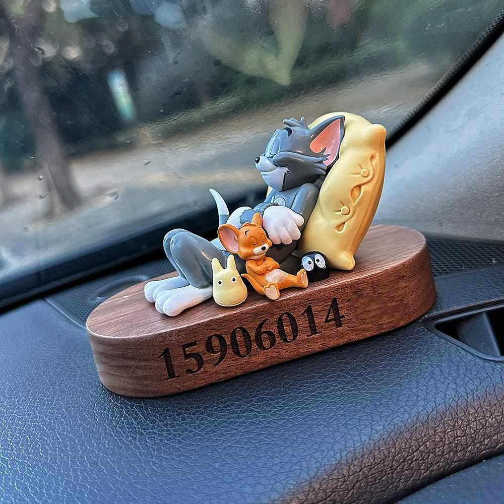 实木男友晚安可隐藏猫汽车临时停车挪车电话号码牌车载装饰老鼠