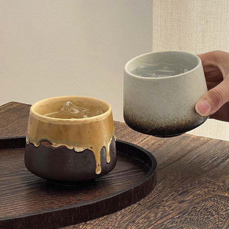 日式复古陶瓷杯窑变粗陶杯浓缩咖啡杯拿铁拉花杯功夫茶杯喝水杯子