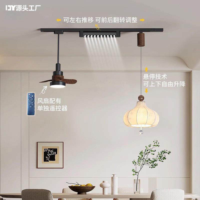 法式中古餐厅布艺吊灯复古花纹实木卧室衣帽间吧台房间风扇一体灯图片