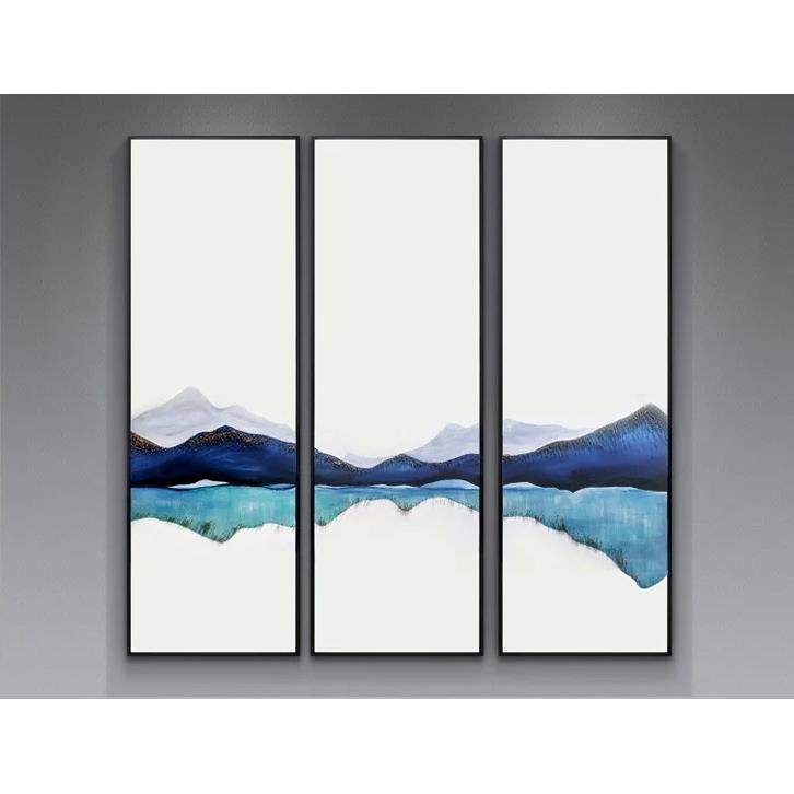 手绘山水画钉子立体画中式玄关餐厅客厅过道装饰画新中式风格