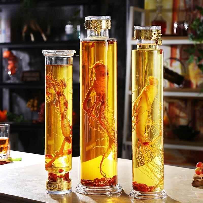 人参泡酒酒瓶药酒高硼硅1斤235密封小玻璃酒罐存装酒金小