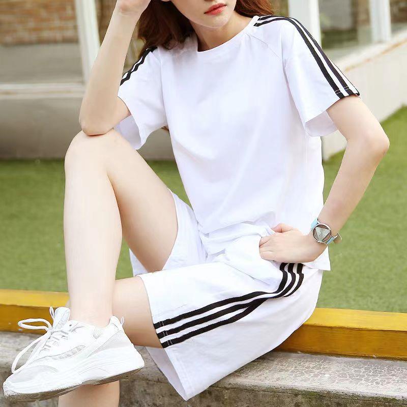 潮牌男女情侣纯棉运动服套装女2025年夏季大码休闲短袖短裤两件套