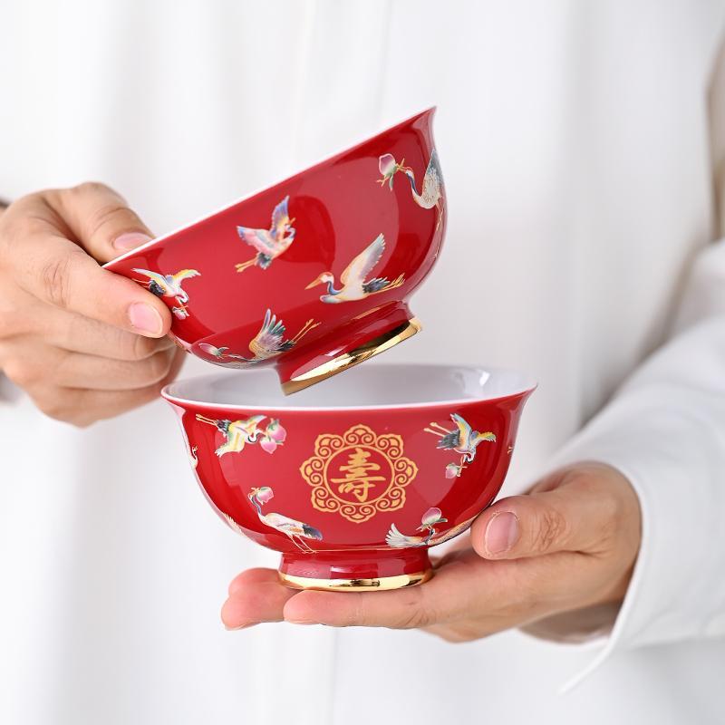 国潮文创鹤寿碗定制生日老人70岁80岁90岁寿辰寿宴答谢回礼面毛巾