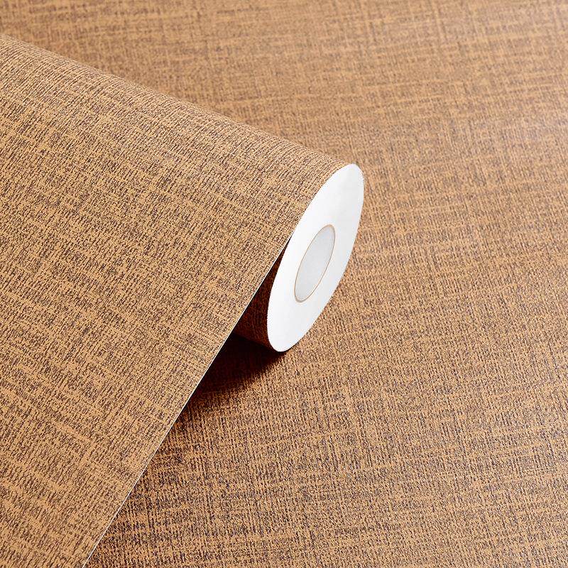 咖啡色PVC麻布自粘墙纸卧室客厅宿舍床头背景墙装饰翻新壁纸