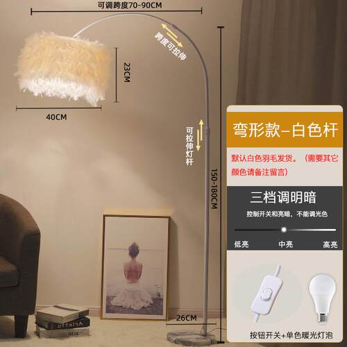 高档灯具网红白色式羽毛水晶立落地灯台客书房卧室床头厅灯主播补