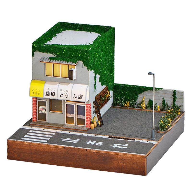 新品1:64比例汽车模型场景手工拼装微缩街景日式豆腐店带灯小房子
