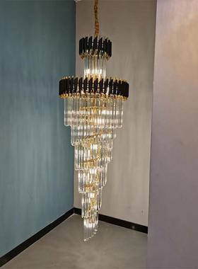 式欧楼梯吊灯别墅轻奢复42217式楼厅水晶灯钟楼旋转楼间长梯吊客灯具