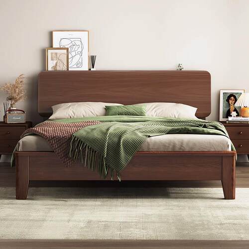 北欧全实木床1.8米胡桃木轻奢双人高端大气主卧现代简约家用婚床