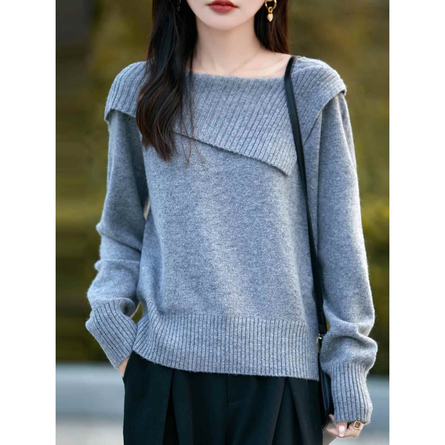 时尚优雅一字肩宽松加厚打底毛衣女秋冬新款气质外穿保暖针1206h