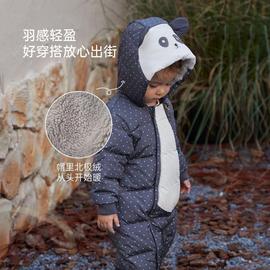 babylove婴儿羽绒服冬季连体衣宝宝，三防外出加厚连帽熊猫造型哈衣