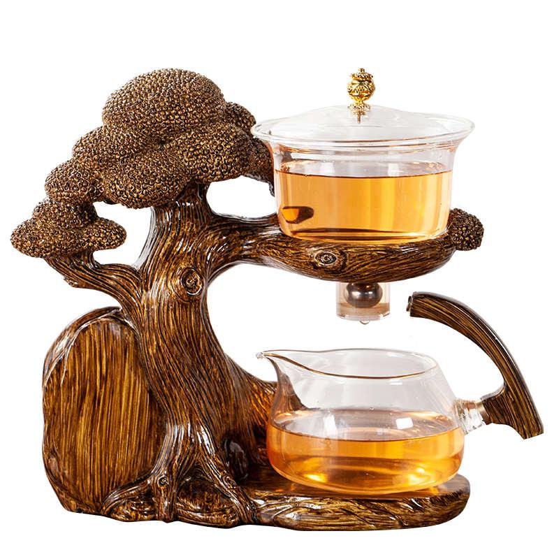 迎客松玻璃自动茶具套装家用简约懒人防烫泡茶壶磁吸出水冲茶器
