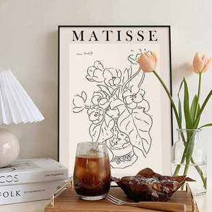 北欧马蒂斯抽象装 饰画客厅ins风小众挂画卧室落地画桌面花卉摆画