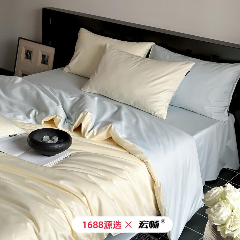 南通锦佰泓纺织品有限公司全棉100支新疆长绒棉纯色双拼四件套床图片