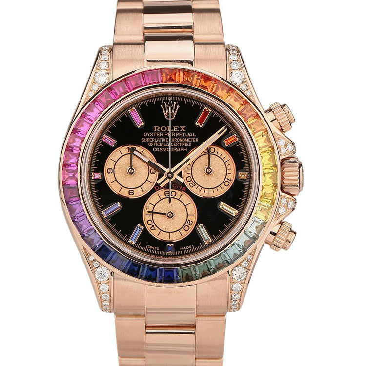 正品[9.8新]劳力士迪通拿18k玫瑰金116505后镶钻自动机械男表