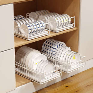 抽架碗碟拉沥水免收纳厨房碗沥水柜内碗碟橱可安装架置架碗盘架物