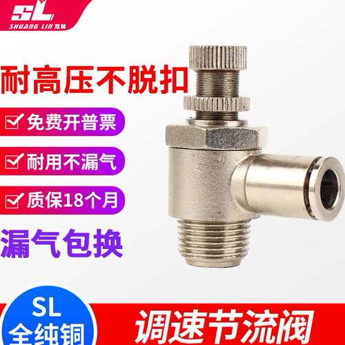 气动全铜镀镍金属气管调速阀SL8-02限流气缸节流阀接头6-01耐高温