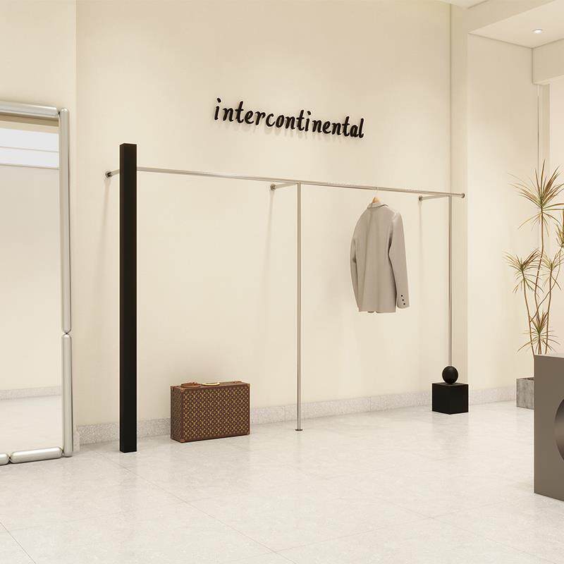 服装店展示架上墙不锈钢买手店陈列侧挂架男女装店挂衣架货架黑色