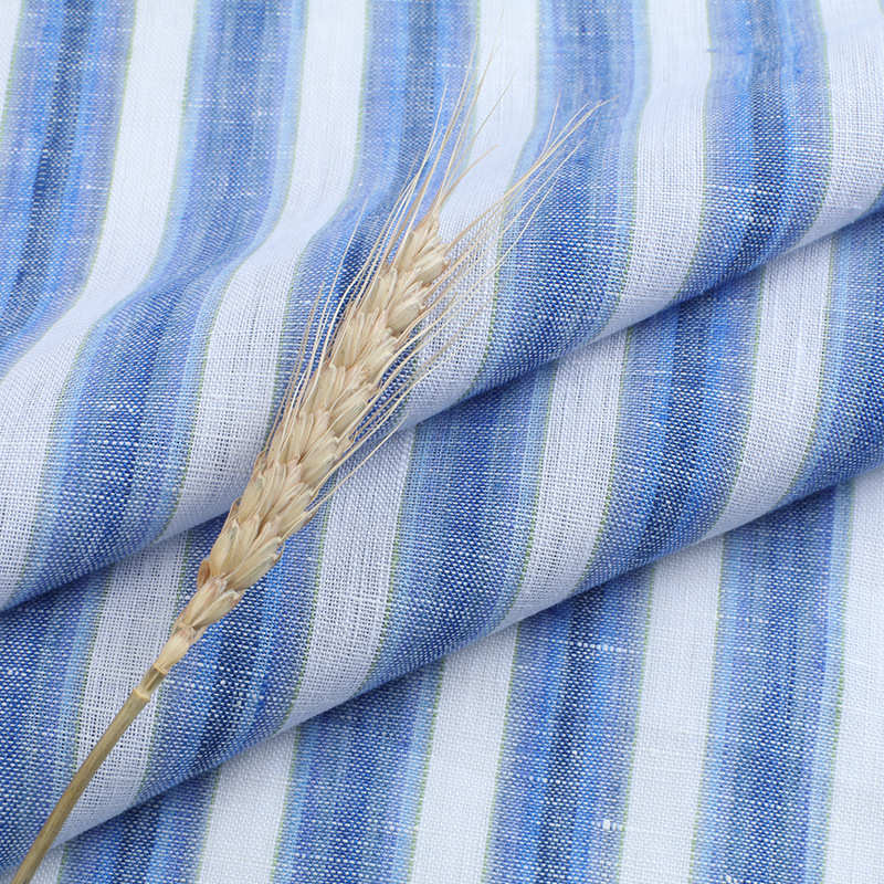 21s色织条纯亚麻布料 现代日系女装童装休闲服时装色织棉麻布料