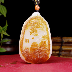 【悠然山居】细腻油润和田玉手工雕刻山水风景玉石挂件吊坠44.44g
