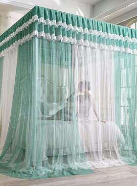 BDA46@新款防尘顶双层纱落地廷蚊帐遮C光床帘幔防床宫蚊罩