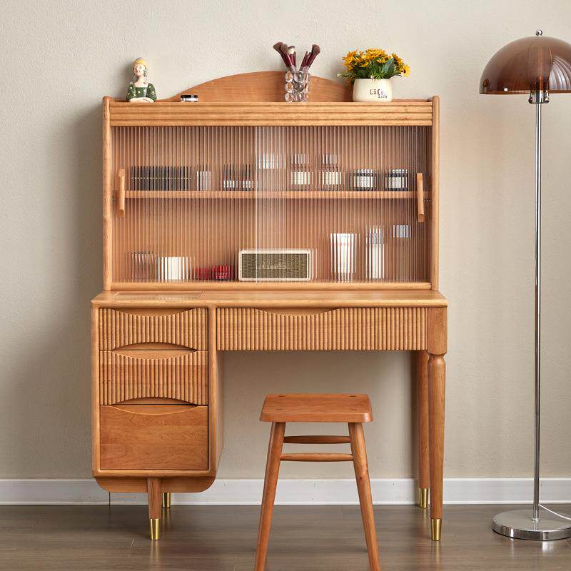 北欧樱桃木全实木朝阳梳妆台卧室现代简约欧式小型化妆桌斗柜一体