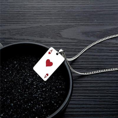 Men Statement Poker Lucky Ace of Spades Pendant Necklace Red