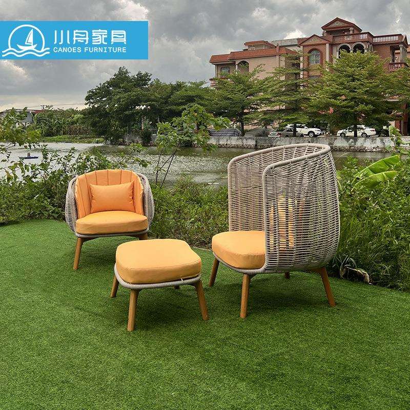 北欧户外实木沙发设计师休闲庭院创意阳台藤艺茶几组合样板房家具