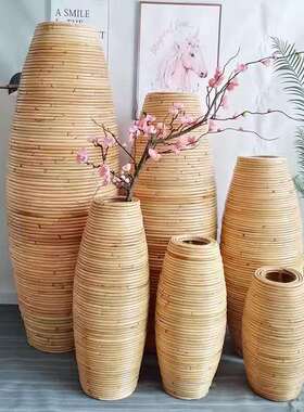 东南亚藤编落地花瓶摆件插干花绢花编织花器客厅餐厅橱窗摆设防摔