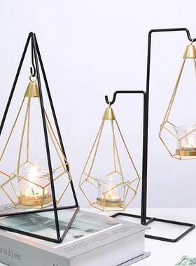 金属烛台创意北欧蜡烛台装饰摆件几何铁艺玻璃杯烛光晚餐道具