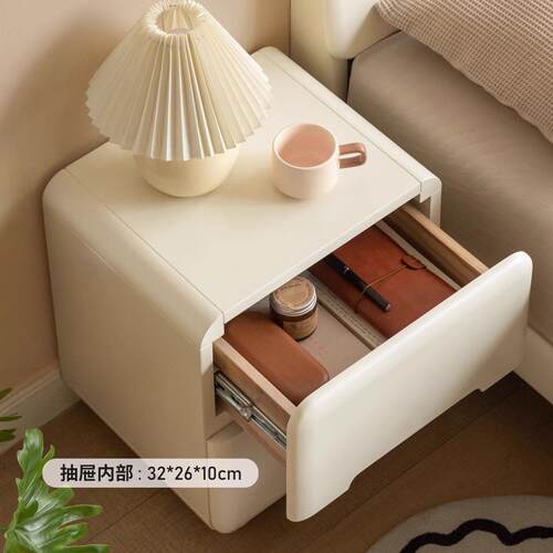 白小色奶油风家CBD用室收纳型床边卧柜窄型抽屉柜实木床头柜