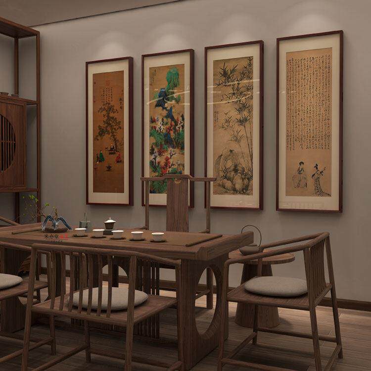 米亦堂x听琴图 新中式大气山水禅意国画 画客厅饭厅玄关书房竖版
