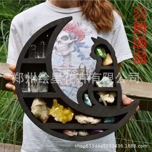 跨境爆款Cat in the Moon Crystal Wooden Shelf月亮水晶架子猫