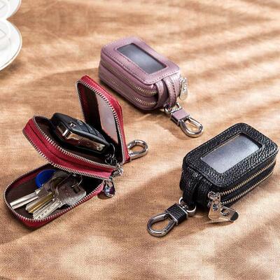Double-layer car key bag leather multifunctional zipper unis