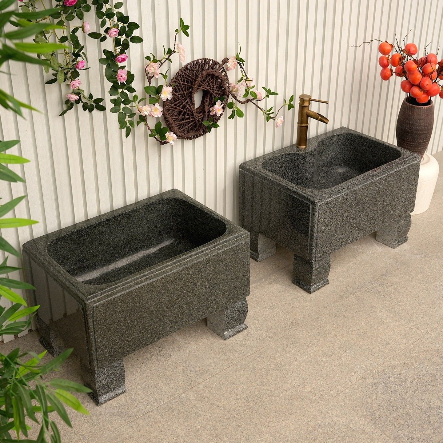 花岗岩拖布池户外庭院墩布池花园落地阳台石头拖把池家用石材水池