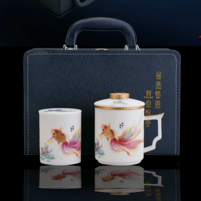 大师羊脂玉瓷茶杯茶水分离办公杯家用过滤马克高级泡茶杯冰种水杯