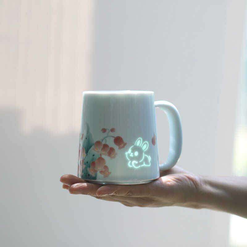 子木玲珑瓷铃兰兔手绘马克杯景德镇生日礼物大容量可爱陶瓷水杯