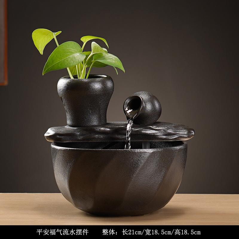陶瓷循环流水小型桌面鱼缸喷泉简约招财客厅玄关招财摆件家居装饰