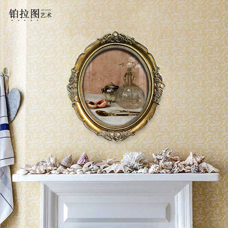 高档复古小众卧室挂画小众装饰画化妆台欧式美式椭圆形相框轻奢风图片