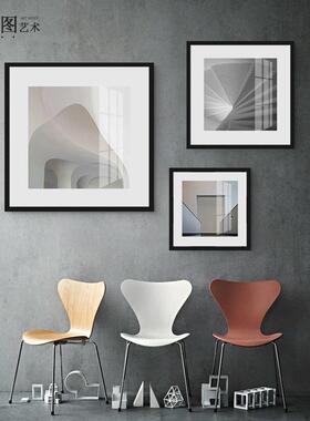 格局 工业风客厅装饰画黑白建筑摄影背景墙壁画照片墙办公室挂画