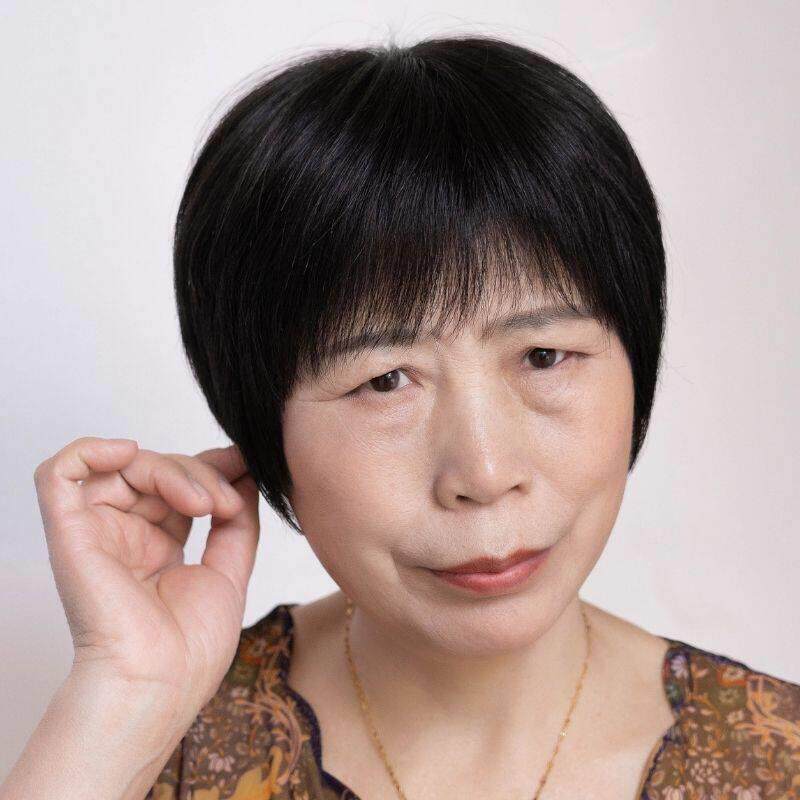 老WKB中年假发全头女真发全人发薄真款黑色短套发妈妈化疗光头假