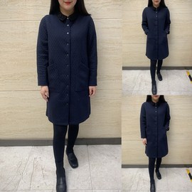 韫YUN2022秋季蕾丝领提花夹棉中长款外套 韩版直筒休闲棉衣女