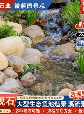 生态鱼池石头野山石溪流景观石雪浪石黑山石造景假山石头鱼池石头