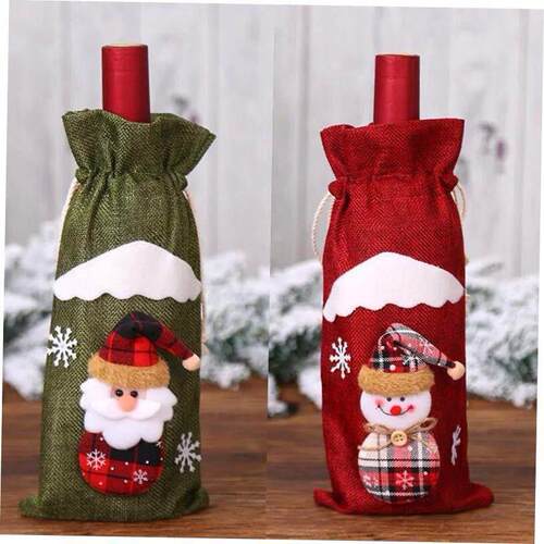 Christmas Wine Bottle Cover Cotton Linen Red Wine Bags Dinne