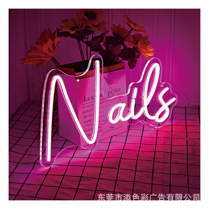 Nails霓虹灯氛围LED发光造型灯外贸家居艺术墙指甲英文