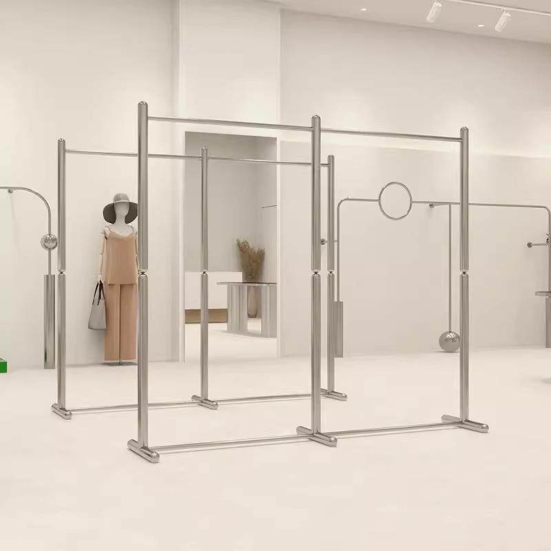 服装店不锈钢展示架异型圆柱挂衣架简易中岛架女装店专用陈列货架